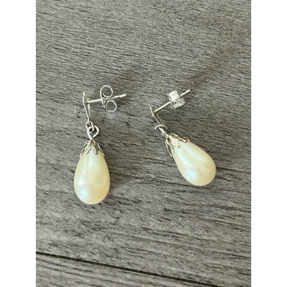 Lovely Faux Pearl Dangle Post Earrings - Picture 2 of 3